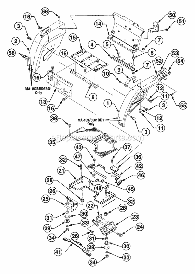 Fender & Step Diagram and Parts List for 54A-458D100, 590-603-100 Cub Cadet Lawn Tractor